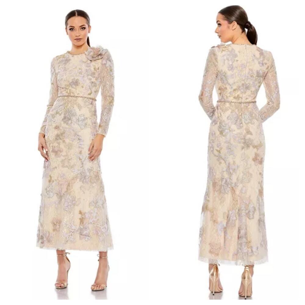 Mac Duggal 11174 Floral Embroidered Lace Trumpet Dress Blush Size 14 NWT